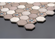 Hexagonal glass-ceramic mosaic for bathroom Sulmona – cladding example