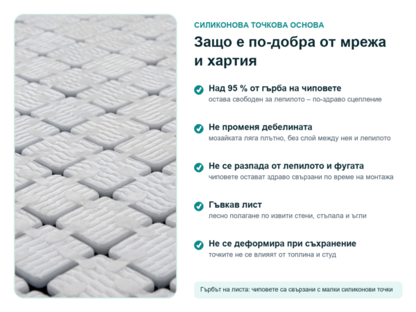 Силиконова точкова основа на стъклокерамична мозайка – гърбът на листа