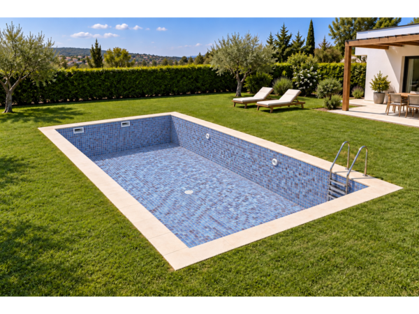 Glass-ceramic pool mix Biarritz – empty pool – the true colours of the mosaic without water