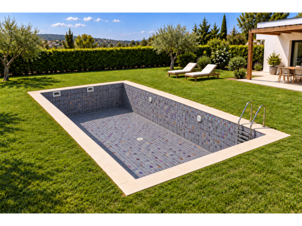 Glass-ceramic pool mix Fuerteventura – empty pool – the true colours of the mosaic without water