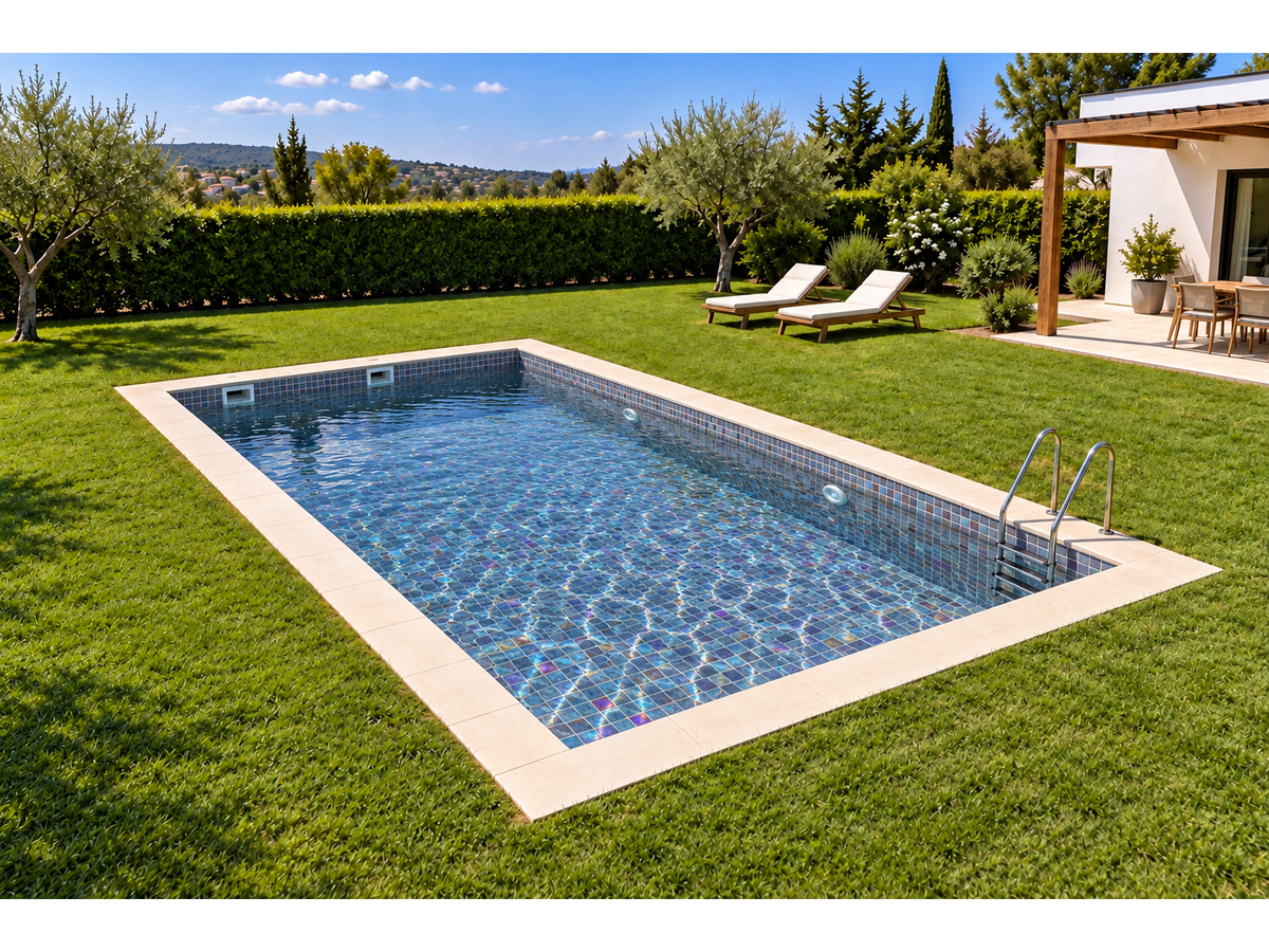 Glass-ceramic pool mix Fuerteventura – a pool with water, clad with the mosaic