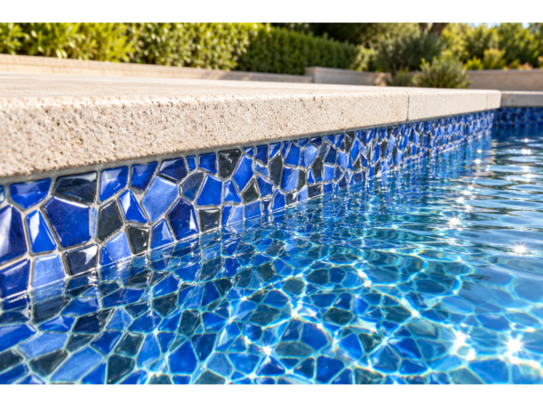 Mozaic puzzle din sticlă ceramică pentru piscină Barbados – mozaicul văzut de aproape, sub apă