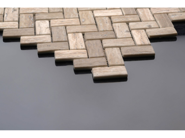 Herringbone glass-ceramic bathroom mosaic Arcachon – cladding example