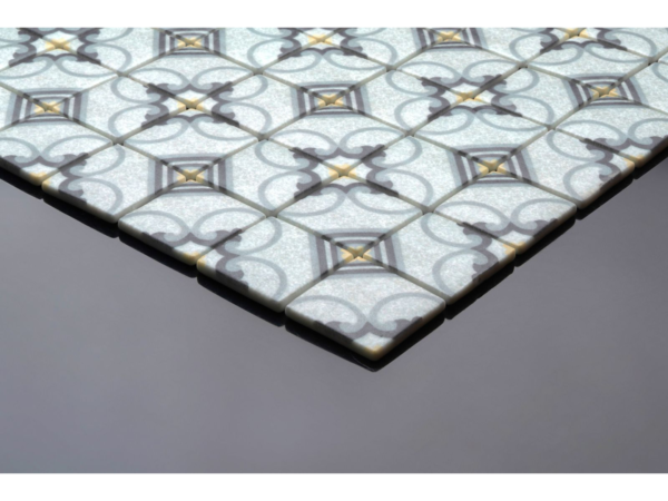 Patterned glass-ceramic mosaic for bathroom Albi – cladding example