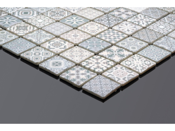 Patterned glass-ceramic mosaic for bathroom Granada – cladding example