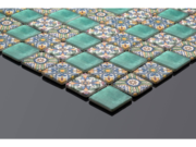 Patterned glass-ceramic mosaic for bathroom Jade – cladding example