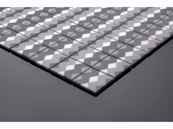 Patterned glass-ceramic mosaic for bathroom Trento – cladding example