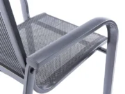 Detail of the armrest and seat of an Alegria stackable armchair