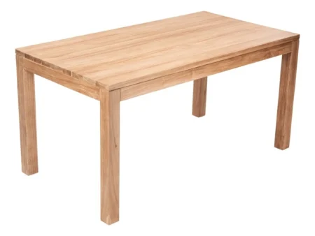 Masă Lombok 150 × 80 cm din tec masiv cu picioare pătrate, vedere laterală