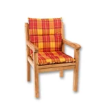 Low-back chair cushion Country Savoy in yellow-orange-red check on a wooden chair
