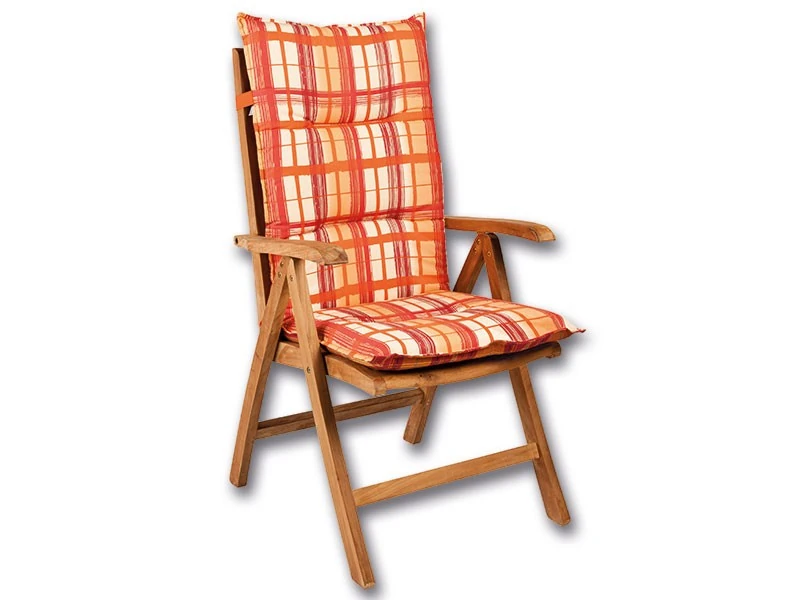 The reverse side of the Country high-back chair cushion – light check with orange and red lines