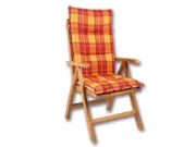 High-back chair cushion Country in yellow-orange-red check on a wooden folding chair