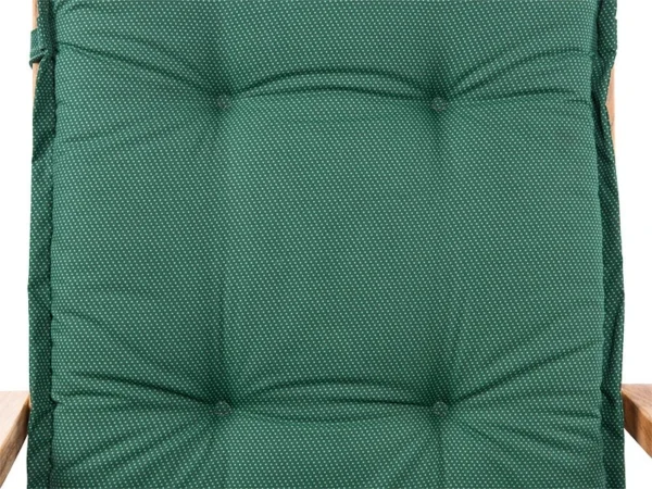 Cusătura și modelul cu puncte mici deschise la culoare ale pernei pentru scaun înalt Verde, din apropiere