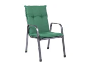 Niedriglehner-Auflage Verde in Grün auf einem Gartenstuhl mit dunklem Metallrahmen